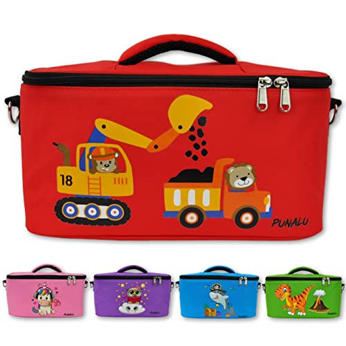PUNALU Tasche für Toniebox, Platz für 30 Tonies, Ladegerät und Kopfhörer Toniebox Tasche (Bagger rot) von PUNALU