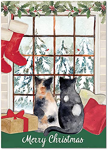 PUNCH STUDIO Weihnachtskarten mit Katzen-Motiv, 12 Stück (46798) von PUNCH STUDIO