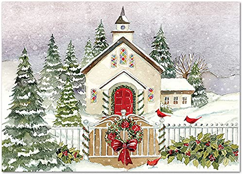 Punch Studio Weihnachtskarten, Motiv Snowy Church in Box, 12 Stück (50406), mehrfarbig von PUNCH STUDIO