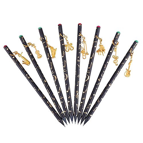 Künstler Bleistift Musik Note vorgespitzt Bleistifte Kohle Bleistift mit Diamant Top & schöne Musikinstrumente vergoldet Anhänger (8 Pcs) von PUNK