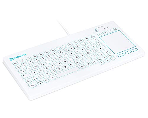 PUREKEYS Medizintastatur mit integriertem TOUCHPAD - USB-Kabel - Tastenlayout deutsch - Farbe:weiß │sehr guter Tastendruck│schnelle Desinfektion│Schutzklasse IP 66 von PUREKEYS