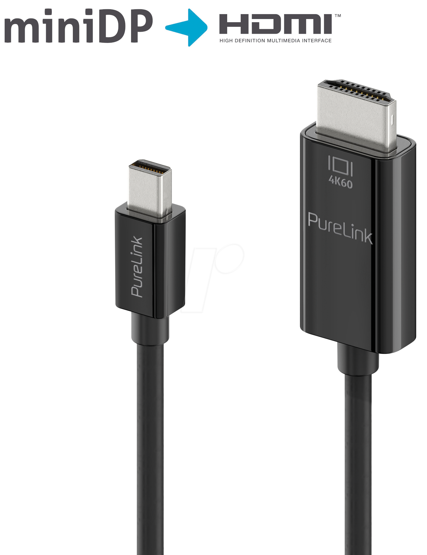 PURE IS2101-015 - Displayport 1.2 Kabel, mini DP-HDMI, 4K60Hz, schwarz, 1,5 m von PURELINK