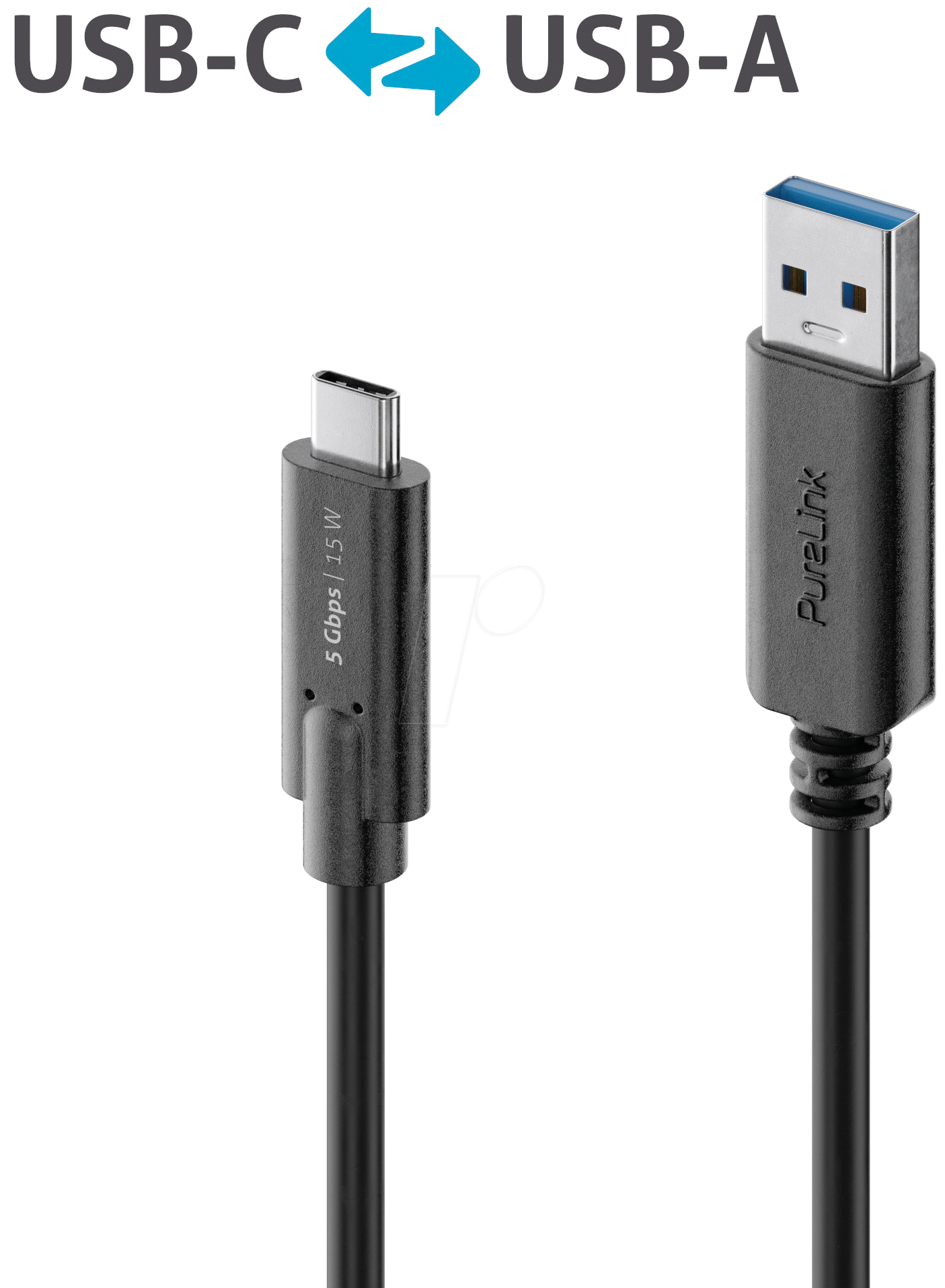 PURE IS2601-005 - USB 5 Gb/s Kabel, iSerie, A Stecker auf C Stecker, schwarz, 0,5 von PURELINK