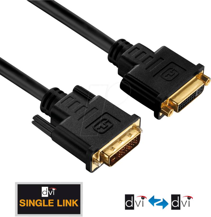 PURE PI4100-020 - DVI Verlängerung DVI 18+1 Stecker auf Buchse, Single Link, 2 m von PURELINK