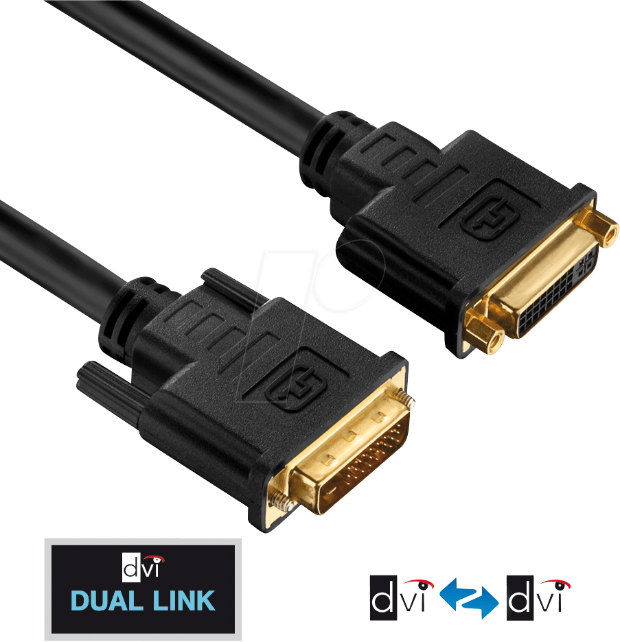 PURE PI4300-020 - DVI Verlängerung DVI 24+1 Stecker auf Buchse, Dual Link, 2 m von PURELINK