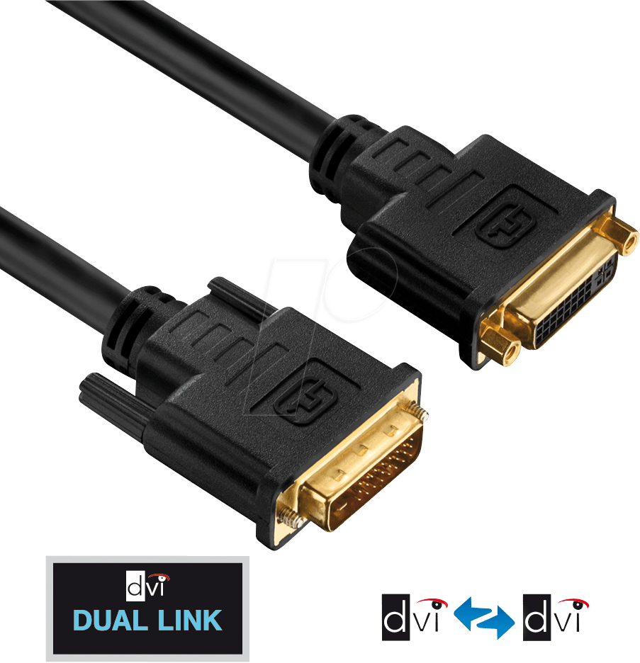 PURE PI4300-050 - DVI Verlängerung DVI 24+1 Stecker auf Buchse, Dual Link, 5 m von PURELINK