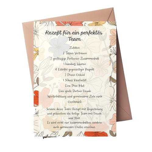PURESIZE 12er Set Rezept für ein perfektes Team Karte Din A6, Geschenk Mitarbeiter Karten Weihnachten, Geburtstag, Danke, Spruch, Motiv, Kollegin, Büro, Praxis, Kollegen, Pflege (Rezept Team) von PURESIZE