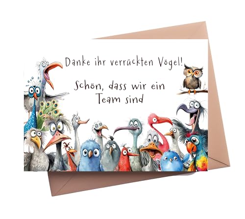 PURESIZE 12er Set Team Karten verrückte Vögel, Geschenk für Kollegen, Mitarbeiter, Sportfreunde, Mannschaften, Angestellte, Weihnachten, Geburtstag, Dankeschön, Abschiedskarten, Willkommen, Mann Frau von PURESIZE