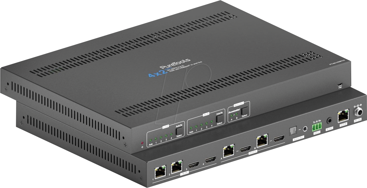 PURE PT-MAHDBT42 - 4K HDMI/HDBaseT Matrix 4x2, HDR,Downscaler von PURETOOLS