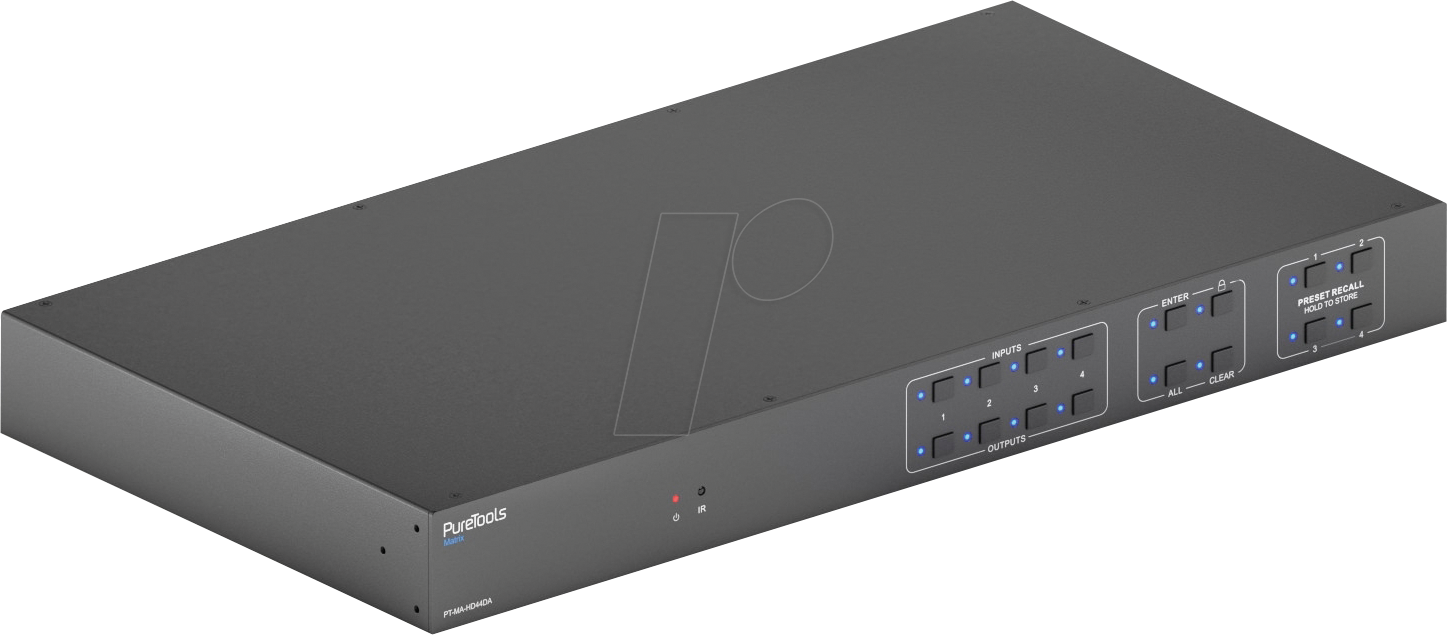 PURE PTMAHD44DA - 4K HDMI Matrix 4x4, HDR,Downscaler, Audio-Matrix von PURETOOLS