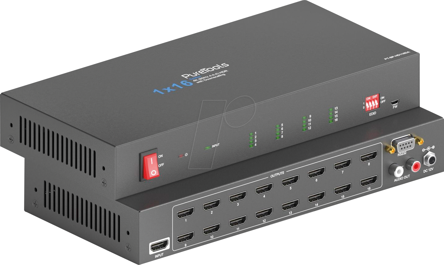 PURE PTSPHD116DA - 4K HDMI Verteiler 1x16, Downscaler, Audioauskopplung von PURETOOLS