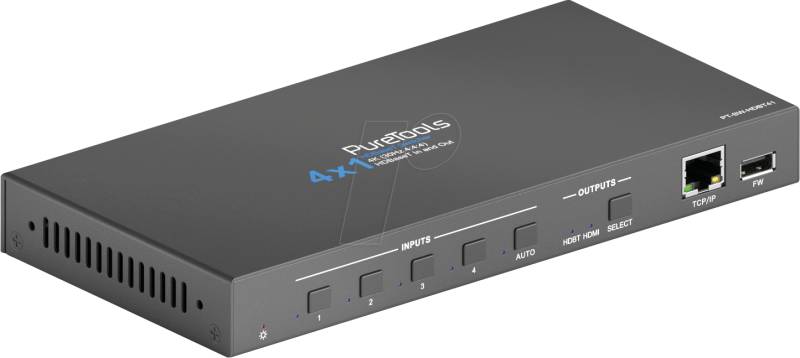 PURE SW-HDBT41 - 4x1 HDBaseT Umschalter mit HDMI Ausgang, 4K (60Hz 4:2:0) von PURETOOLS