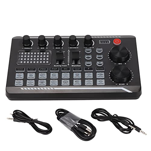 2 Kanal Audiomixer, DJ Sound Controller Schnittstelle mit USB Soundkarte für PC Aufnahmen, 5 V Stromversorgung, Mehrere Soundeffekte für Profis und Anfänger von PUSOKEI