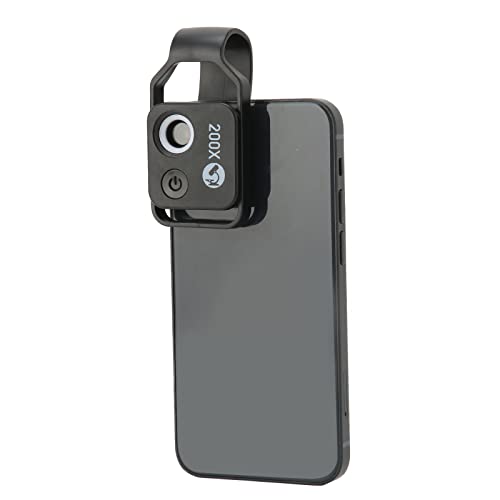 200X Taschentelefon-Mikroskop, Professionelles Smartphone-Makro-Fotografie-Objektiv, Optisches Objektiv für Telefonkamera mit 200-facher HD-Vergrößerung für Außenaufnahmen, 6000 ~ 6500(ohne CPL) von PUSOKEI