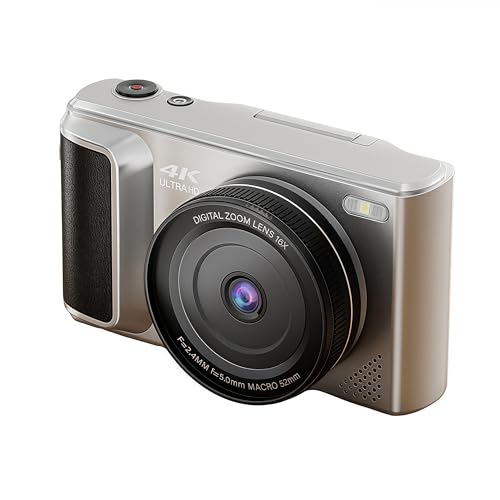 4K Digitalkamera für die Fotografie, 64MP HD Autofokus -Vlogging -Kamera mit 2,8 180 ° Flip -Bildschirm, Retro Spiegelloser Videokameral mit 16x Digitalem Zoom, AI (Silver) von PUSOKEI