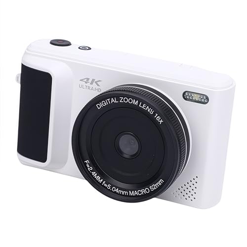 4K Digitalkamera für die Fotografie, 64MP HD Autofokus -Vlogging -Kamera mit 2,8 180 ° Flip -Bildschirm, Retro Spiegelloser Videokameral mit 16x Digitalem Zoom, AI (White) von PUSOKEI
