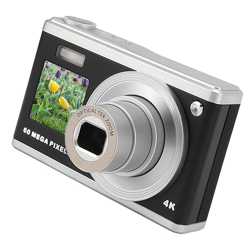 60 MP 4K Ultra HD Dual Screen Autofokus Digitalkamera, 10 Fach Optischer Zoom, Anti Shake, Tragbare Kompaktkamera für den Außenbereich (Black) von PUSOKEI