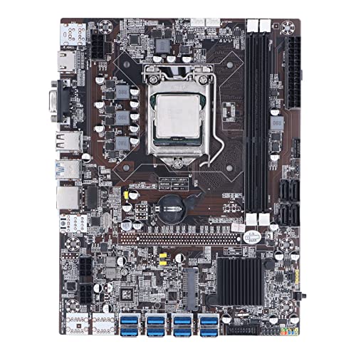 BTC Miner Motherboard, LGA 1155 Dual Core CPU DDR3 Mining Machine Motherboard mit 8 Grafikkartensteckplätzen, SATA-Port, ETH Large Pitch, 3-Phasen-Netzteil von PUSOKEI