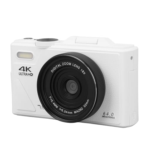 Digitalkamera, 64MP 4K UHD Vlogging Kamera mit 3 Zoll Klappbildschirm, 18X Digitalzoom, Anti Shake, Autofokus, Webcam Funktion, Retro Digital Point and Shoot Kamera für Reisen von PUSOKEI