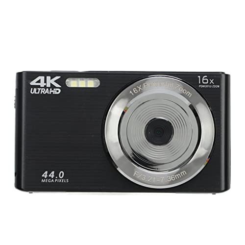 Digitalkamera 4K 44MP HD Minikamera, 2,8 Zoll 16 facher Digitalzoom, Stoßfeste Kompaktkamera, Pocket Vlogging Kamera für die Fotografie (Schwarz) von PUSOKEI