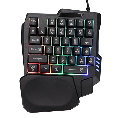 Einhändige Mechanische RGB Gaming Tastatur, Professionelles USB Gaming Keypad mit Handballenauflage, 3 farbige Hintergrundbeleuchtung, Rutschfestes Gummi Fußpolster, Wasserdicht, 35 Tasten für Windows von PUSOKEI