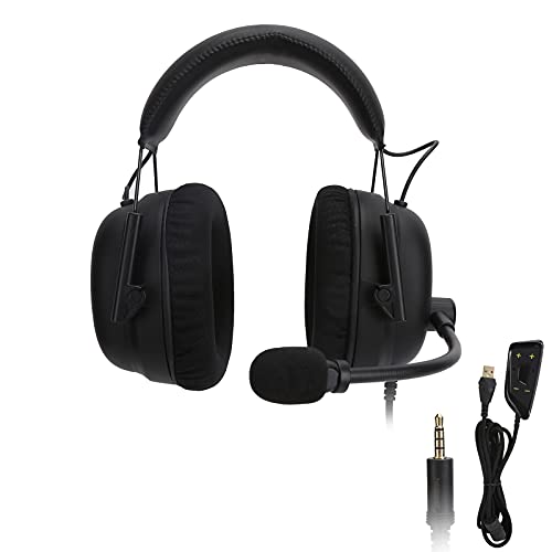 Gaming-Headset, Noise-Cancelling-Over-Ear-Kopfhörer mit Mikrofon, 7.1-Surround-Sound, Große Ovale Ohrenschützer, USB- und 3,5-mm-Audiobuchse, für PC-Laptop-Gamer (Black) von PUSOKEI