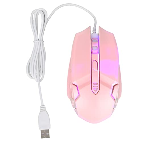 Gaming-Mäuse Kabelgebundene Office-Maus Cute Pink, Programmierbar 7 Tasten DPI Einstellbar Ergonomisch Leise Maus 4 Coole LED-Effekte, für Notebook, PC, Laptop, Computer(6D rosa) von PUSOKEI