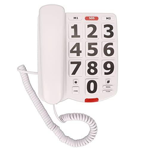 Großes Tastentelefon für Senioren,Große Einstellbare Lautstärke, Wahlwiederholung der Letzten Nummer,Schnurgebundenes Festnetztelefon für ältere Menschen,für Wand oder Schreibtisch von PUSOKEI