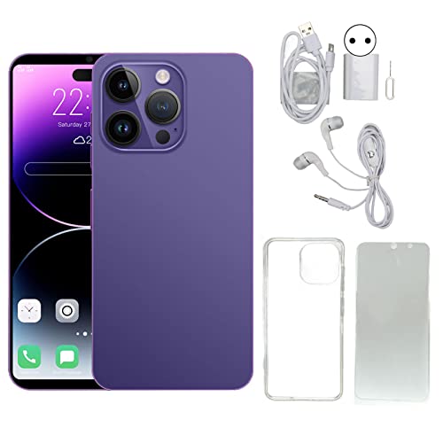 I14 ProMax Handy, 6,1 Zoll Entsperrtes Android11 ​​5G WiFi Smartphone, 4 GB 64 GB ROM, MT6889 Zehn Kerne, mit Gesichtserkennung, WiFi, BT, FM, GPS, Lila von PUSOKEI