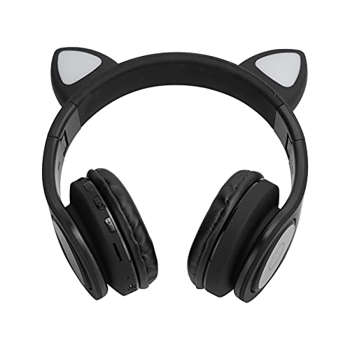 Kabelloses Bluetooth-Headset, Multifunktionales Katzenohr-Headset, LED-Kopfhörer mit Rauschunterdrückung, mit Mikrofon, Stereo-Surround-Sound-Over-Ear-Headset (Schwarz) von PUSOKEI
