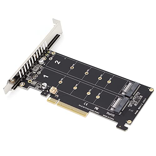 M.2 NVME SSD M Key auf PCIE X8 Adapterkarte, PCIE auf NVME Dual Drive Erweiterungskarte, 32 Gbps SSD PCIE 3.0/4.0 Adapter für Desktop PC, PCI-E Full Channel Full Speed(pH45) von PUSOKEI