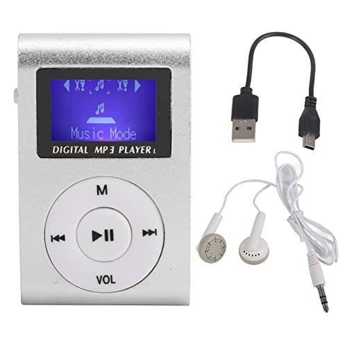 MP3-Musik-Player, Tragbarer -Sport-MP3-Player mit Back-Clip + LCD-Bildschirm, Unterstützung für Bis zu 32G-Speicherkarten,(Silber) von PUSOKEI