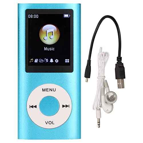 MP3 Player Stilvoller Multifunktionaler Musik Player mit Verlustfreiem Sound und Kopfhörern, Schlanker 1,8 Zoll LCD Bildschirm, Tragbarer MP3Musik Player, Unterstützt 64 G Speicherkarte(Blau) von PUSOKEI