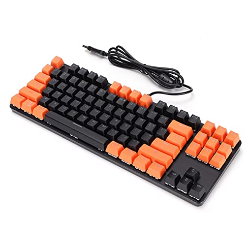 Mechanische Beleuchtete Tastatur, Gaming-Tastatur mit 12 Multimedia-Tasten, Kabelgebundene USB-Tastatur mit 87 Tasten, Hintergrundbeleuchtung, für PC Gamer Computer Desktop (Schwarz und Orange) von PUSOKEI