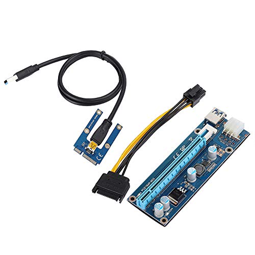 PCI-E-zu-PCI Express16x-Extender-Riser-Adapter mit SATA-Netzkabel und 4 Halbleiterkondensatoren für Grafikkarten-Mining, Netzkabel aus reinem Kupfer von PUSOKEI