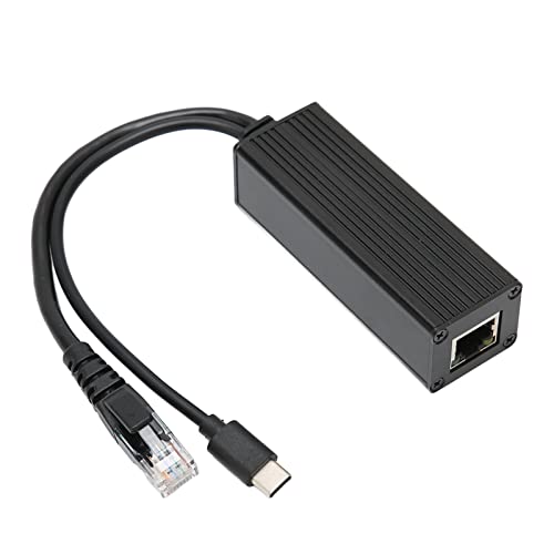 POE Splitter Adapter Separator Gigabit 5V 2.5A USB C Gigabit Black Metal Shell 10/100/1000Mbps in Industriequalität, für RPi und Verschiedene Kleine Netzwerkgeräte von PUSOKEI