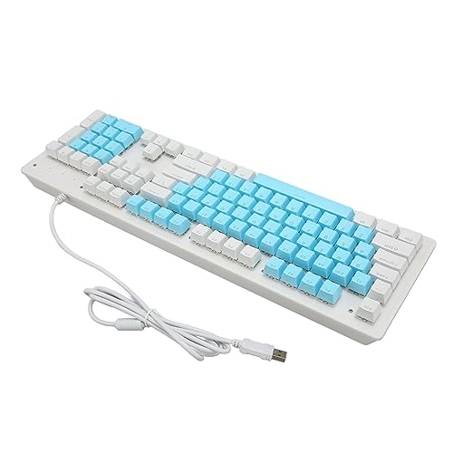 PUSOKEI 104 Tasten Mechanischer Schalter RGB-Gaming-Tastatur mit Hintergrundbeleuchtung, USB-Kabeltastatur für (Brauner Schalter (blau-weiße Tastenkappen)) von PUSOKEI