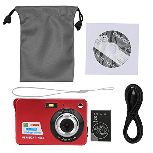 PUSOKEI 18 MP Digitalkamera, Videokamera mit 2,7-Zoll-LCD-Display, 16-facher Digitalzoom, Autofokus, Unterstützung für 32-GB-Speicherkarte, Integriertes Mikrofon, für Erwachsene/Kinder(rot) von PUSOKEI