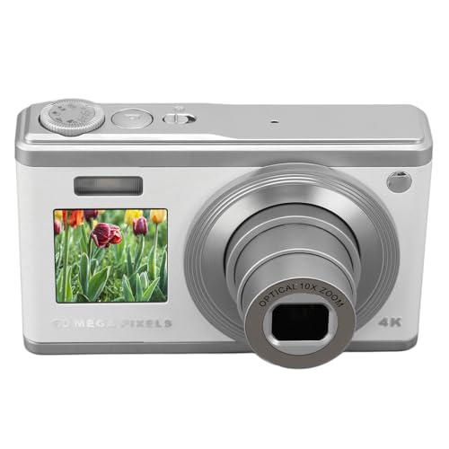 60 MP 4K Ultra HD Dual Screen Autofokus Digitalkamera, 10 Fach Optischer Zoom, Anti Shake, Tragbare Kompaktkamera für den Außenbereich (White) von PUSOKEI