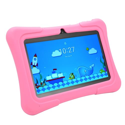 PUSOKEI 7 Zoll Kinder Tablet für Android 10.0, Quad Core 32 GB ROM, FHD 4G LTE Kinder Tablet PC mit Schutzhülle, Gaming Tablet (Hell-Pink) von PUSOKEI