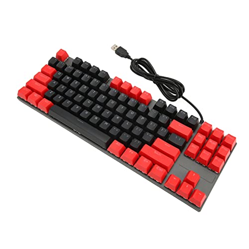 PUSOKEI 87 Tasten Blue Switch Keyboard, Mechanische Gaming-Tastatur mit RGB-Hintergrundbeleuchtung, USB KabelgebundeneBenutzerdefinierte Tastatur für Wins PC Laptop (Verdrahtet Schwarz Rot) von PUSOKEI