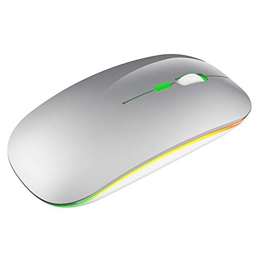 PUSOKEI Drahtlose Maus, 10M 1200DPI 2.4G Wiederaufladbare drahtlose USB-Gaming-Maus-Mäuse mit Buntem LED-Licht für Windows 98/Me/2000/XP/Vista/Win 7/Win8/10/Vista OS usw.(Silber) von PUSOKEI