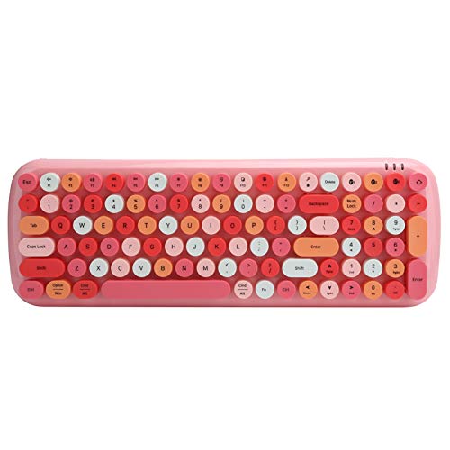 PUSOKEI Drahtlose Tastatur, Bluetooth 5.1 Ergonomische Tastatur mit Runden Retro-Tastaturkappen, 100 Tasten, für Windows/OS X/Android/IOS, für PC/Notebook/Tablet/Mobiltelefon((Rosa Mischfarbe)) von PUSOKEI