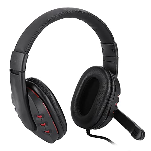 PUSOKEI E-Sport-Kopfhörer, Verstellbares Kopfband 102dB 32-Ohm-Kopfhörer Kabelgebundene PU-Leder-Ohrabdeckung, Rot-Schwarze Spielkopfhörer von PUSOKEI