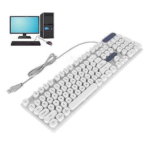 PUSOKEI Ergonomische Gaming Tastatur, 104 Tasten Layout, Farbenfrohe Hintergrundbeleuchtung mit Klappbaren Füßen, Starke Kompatibilität (Punk-Weiß) von PUSOKEI