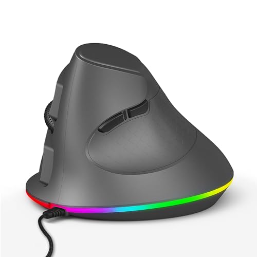 PUSOKEI Ergonomische Vertikale Maus, 7 Programmierbare Tasten, RGB-Beleuchtung, PC-Maus, Einstellbare DPI-Mäuse, Optische Maus, Gaming-Maus für Win 7, 10, 11, IOS (Gray) von PUSOKEI