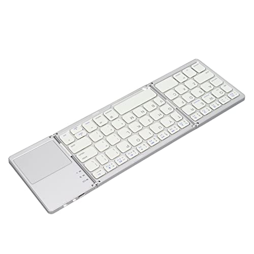 PUSOKEI Faltbare Tastatur, Tragbare Bluetooth-Tastatur -Wireless-Tastatur mit Touchpad, Unterstützt BT-fähige Mobiltelefone, Tablets und Laptops (Silber) von PUSOKEI