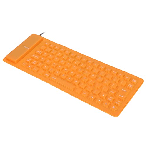 PUSOKEI Flexible Silikon-Tastatur, USB-Kabel, Leise, Weiche, Komfortable Tastatur, Wasserdicht, Faltbar, Tragbar, Staubdicht, ölbeständig, für PC-Laptop-Notebook(Orange) von PUSOKEI