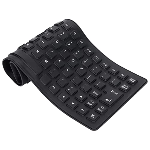 PUSOKEI Flexible Silikon-Tastatur, USB-Kabel, Leise, Weiche, Komfortable Tastatur, Wasserdicht, Faltbar, Tragbar, Staubdicht, ölbeständig, für PC-Laptop-Notebook(Schwarz) von PUSOKEI