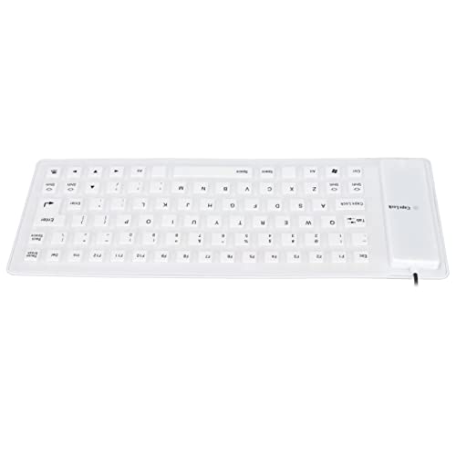 PUSOKEI Flexible Silikon-Tastatur, USB-Kabel, Leise, Weiche, Komfortable Tastatur, Wasserdicht, Faltbar, Tragbar, Staubdicht, ölbeständig, für PC-Laptop-Notebook(Weiß) von PUSOKEI